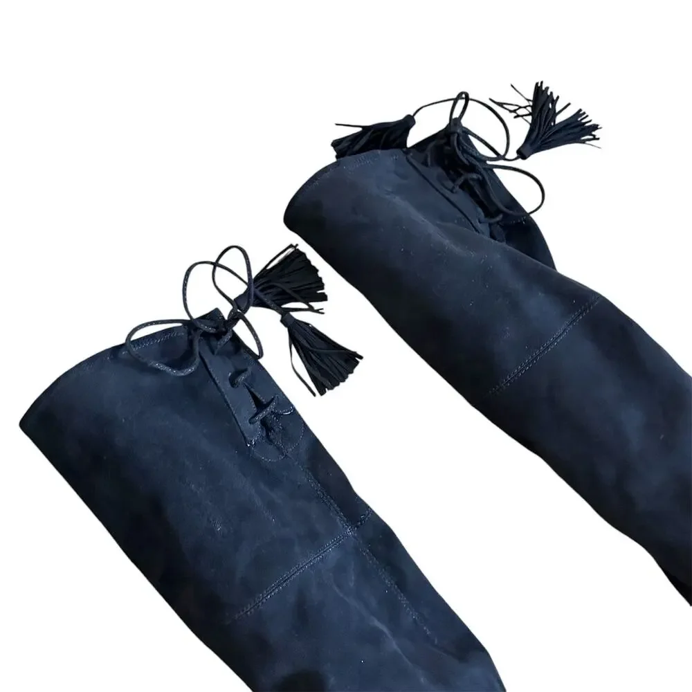 Marc Fisher Olympia Over The Knee Boots Tassel Black 8M Faux Suede OTK